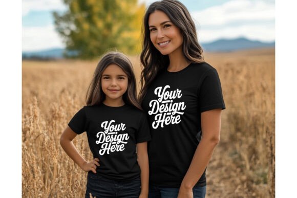 Mommy and Me Matching Black Shirt Mockup for Graphics