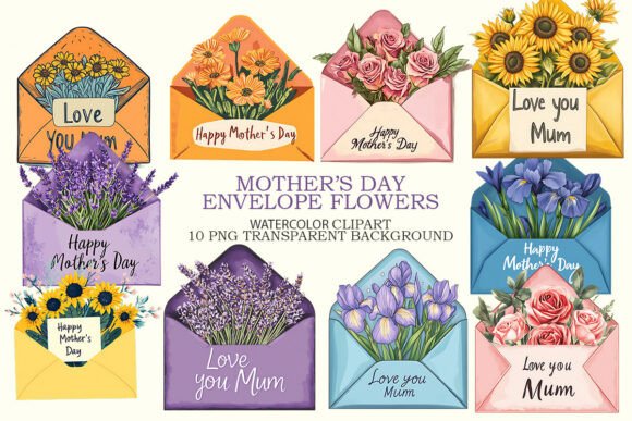 Mothers Day Envelope Flower Graphics & Illustrations