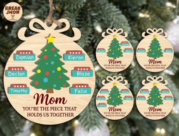 Personalized Mom Christmas Ornament SVG for Laser Cutting in Winter Amp